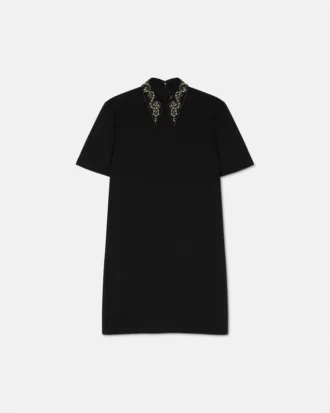 A-Linien-Minikleid aus Wollkrepp mit Nieten