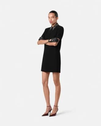 A-Linien-Minikleid aus Wollkrepp mit Nieten