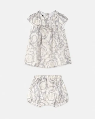 Baby-Kleid-Set aus bedrucktem Seidentwill