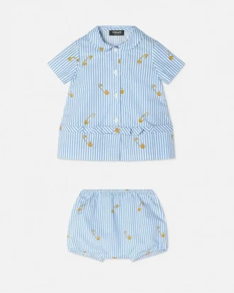 Baby-Kleid-Set mit Nadelstreifen-Pin