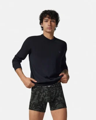 Bedruckte Jacquard-Baumwoll-Jersey-Lange Badehose