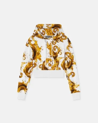 Bedruckter Crop-Hoodie aus Baumwolljersey