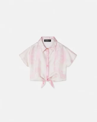 Bedrucktes, kurzes Seidentwill-Shirt für Kinder