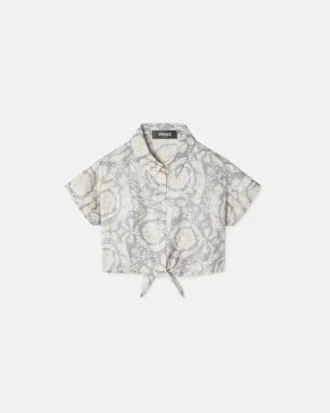 Bedrucktes, kurzes Seidentwill-Shirt für Kinder