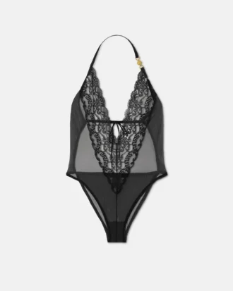 Bestickter Body mit Spitzenbesatz