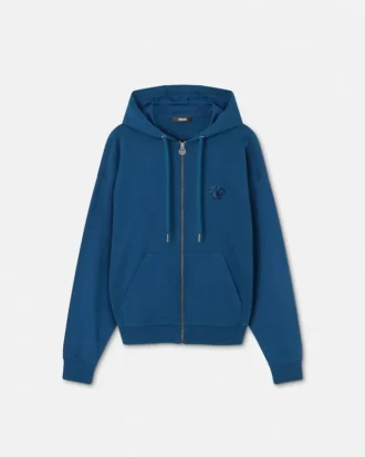 Bestickter Kapuzenpullover aus Baumwolljersey mit Reißverschluss