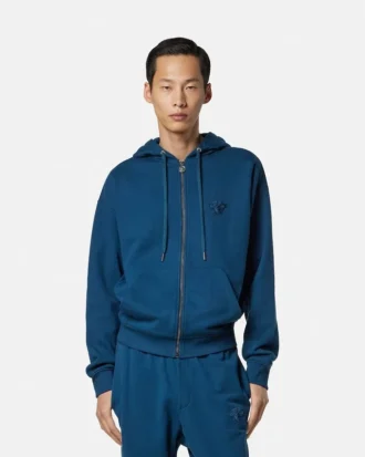 Bestickter Kapuzenpullover aus Baumwolljersey mit Reißverschluss