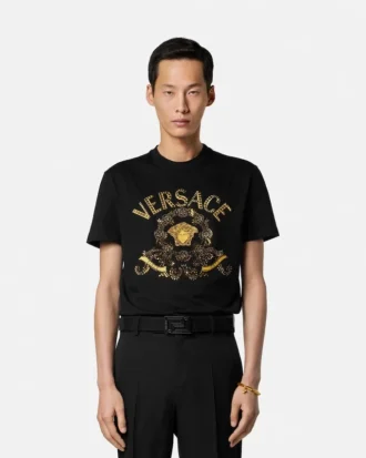 Besticktes Slim-Fit-T-Shirt aus Baumwolljersey