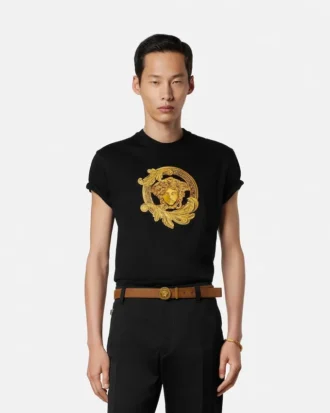 Besticktes Slim-Fit-T-Shirt aus Baumwolljersey