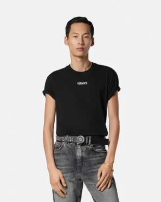 Besticktes Slim-Fit-T-Shirt aus Baumwolljersey