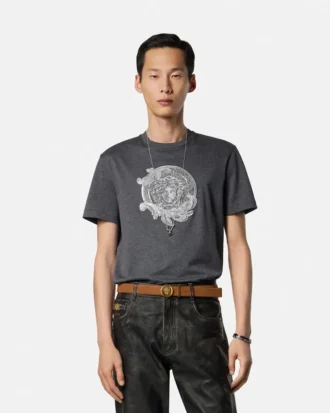 Besticktes Slim-Fit-T-Shirt aus Baumwolljersey
