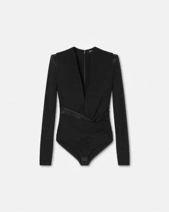 Bodysuit mit tiefem V-Ausschnitt aus Crêpe