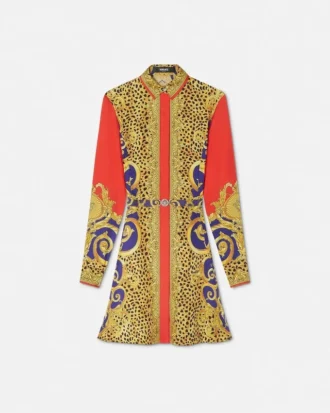 Cheetah Barocco Silk Mini-Hemdkleid