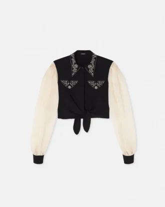 Crop-Shirt aus Georgette mit Nieten