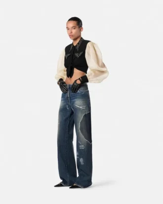 Crop-Shirt aus Georgette mit Nieten