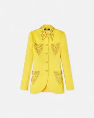 Eng anliegender, einreihiger Blazer aus Wolle mit Nieten