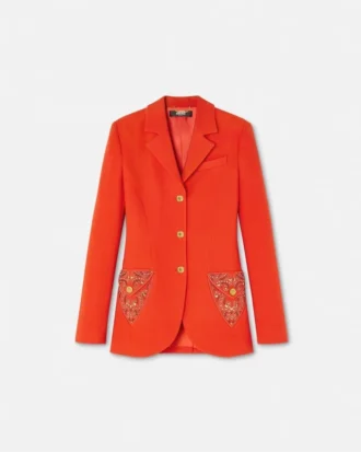 Eng anliegender, einreihiger Blazer aus Wolle mit Nieten