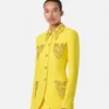Eng anliegender, einreihiger Blazer aus Wolle mit Nieten