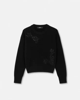 Gestickter Barocco Leaf Strickpullover