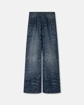 Glitzernde Logomania-Jeans mit weitem Bein