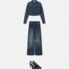 Glitzernde Logomania-Jeans mit weitem Bein