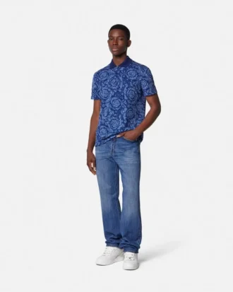 Jacquard-Baumwoll-Piqué-Polo