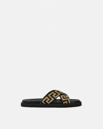 Jacquard-Nappa-Sandalen
