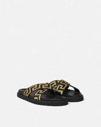 Jacquard-Nappa-Sandalen