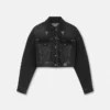 Jeansjacke mit floralem V-Emblem