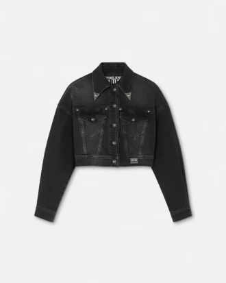 Jeansjacke mit floralem V-Emblem