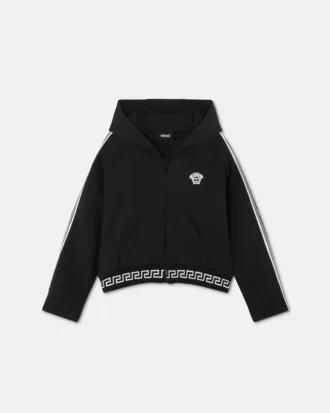 Kinder-Kapuzenjacke aus besticktem Baumwolljersey mit Reißverschluss