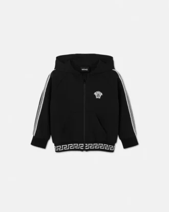 Kinder-Kapuzenjacke aus besticktem Baumwolljersey mit Reißverschluss
