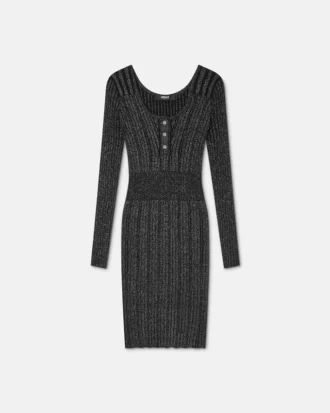 Midi-Kleid aus geripptem Strick mit Lurex-Anteil