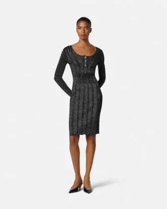 Midi-Kleid aus geripptem Strick mit Lurex-Anteil