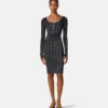Midi-Kleid aus geripptem Strick mit Lurex-Anteil