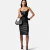Midi-Kleid aus Leder mit Korsett