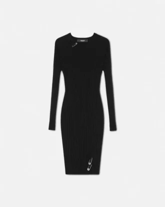 Mini-Kleid aus geripptem Strick mit Sicherheitsnadel