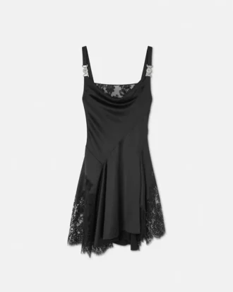 Minikleid aus Satin mit Spitzenbesatz