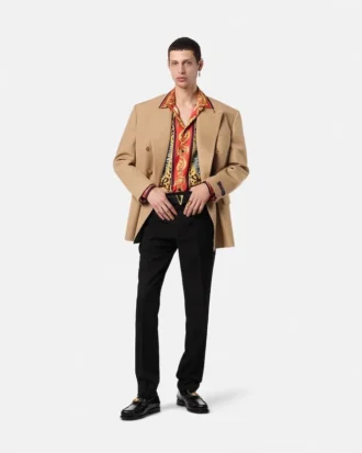 Mélange-Wollblazer mit doppelter Knopfleiste
