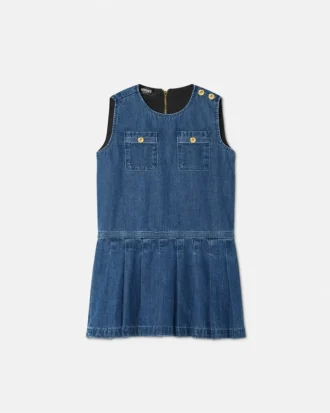 Plissiertes Denim-Kleid für Kinder