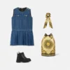 Plissiertes Denim-Kleid für Kinder