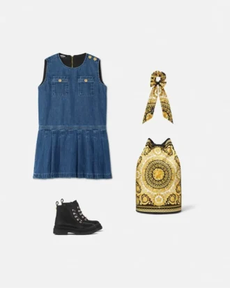 Plissiertes Denim-Kleid für Kinder