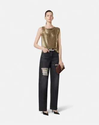 Regular-Fit-Jeans mit Metallgitter