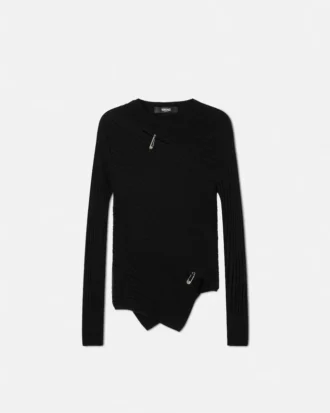 Safety Pin Asymmetrischer Strickpullover mit Rippmuster