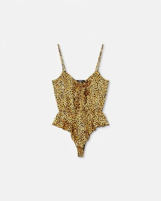 Seidenbodysuit mit Allover-Cheetah-Print