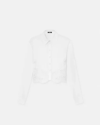 Shirt aus Baumwollpopeline mit Spitzenbesatz