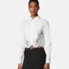 Shirt aus Baumwollpopeline mit Spitzenbesatz