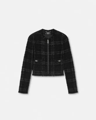Tweed-Baumwolljacke mit Reißverschluss