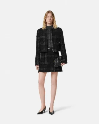 Tweed-Baumwolljacke mit Reißverschluss
