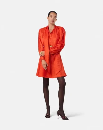 V Allover Jacquard Seiden-Lavallière-Minikleid